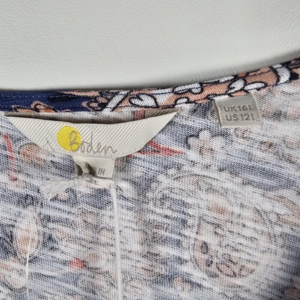 NWT BODEN V Neck Puff Sleeve Paisley Jersey Mini Dress‎ Cotton D0555 Size 12L - Picture 9 of 16